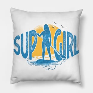 SUP Girl Standup Paddle Board Vintage Gift Pillow