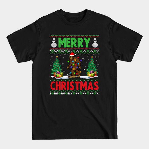 Funny Bigfoot Lover Xmas Lighting Bigfoot Merry Christmas Pajama - Bigfoot Christmas - T-Shirt