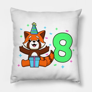 I am 8 with red panda - kids birthday 8 years old Pillow