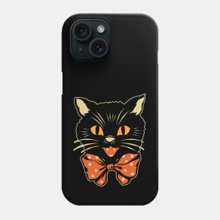 Vintage Halloween Black with Bowtie Spooky Retro Folk Art Phone Case