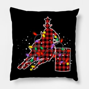 Red Buffalo Plaid Barrel Racing Christmas Pajamas Xmas Tree Lights Pillow