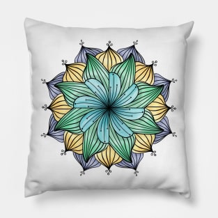 Blue, Green and Yellow Floral Mandala Pillow