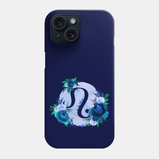 Leo Zodiac Horoscope Blue Floral Monogram Phone Case