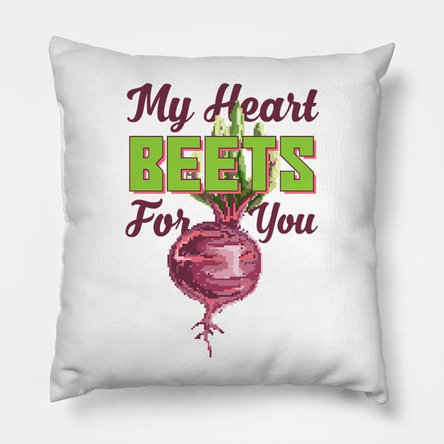 My Heart Beets For You Beetroot Pixel Art Pillow by Rebus28