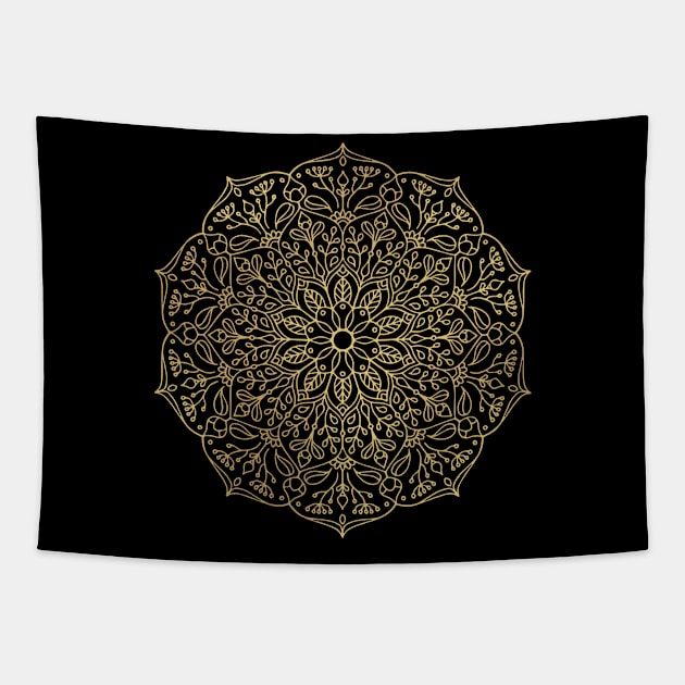 Nature Mandala in Gold Tapestry by kellydietrich