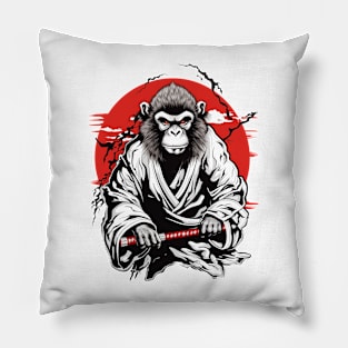 Black and White Samurai Monkey Pillow