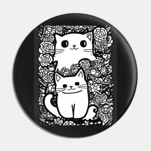 Beautiful Black and White Cat Illustration - Modern Art Pin