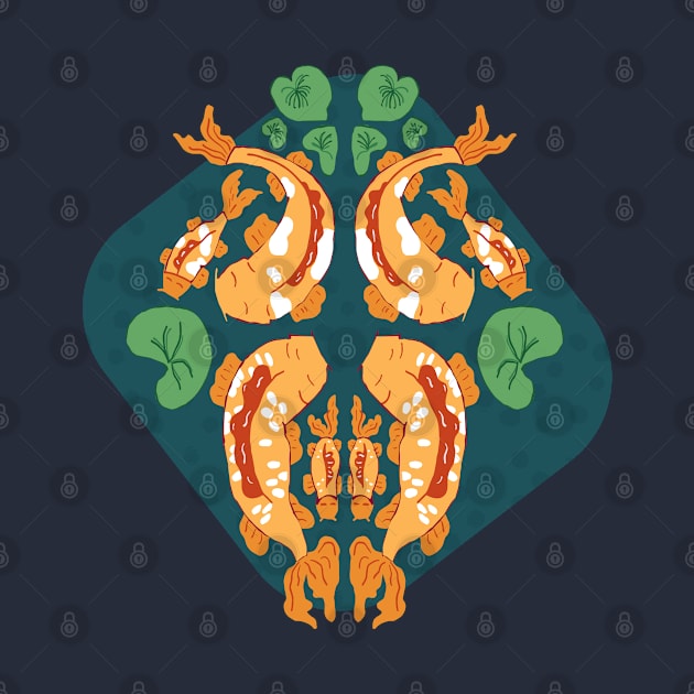 Koi fish unity - orange, blue and green by Ipoole