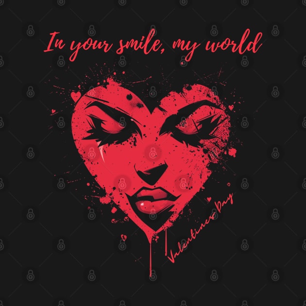 In your smile, my world. A Valentines Day Celebration Quote With Heart-Shaped Woman by DivShot 