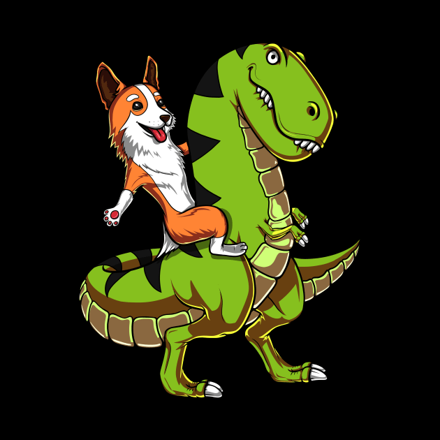 Corgi Dog Riding T-Rex Dinosaur by underheaven