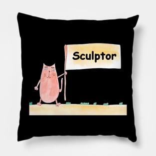 Sculptor, profession, work, worker, professional, cat, humor, fun, job, humorous, watercolor, animal, character Pillow