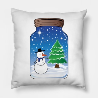 Snowman in a glass jar Pillow