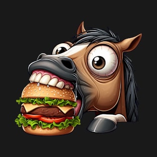 Horse with Hamburger Fast Food Funny T-Shirt