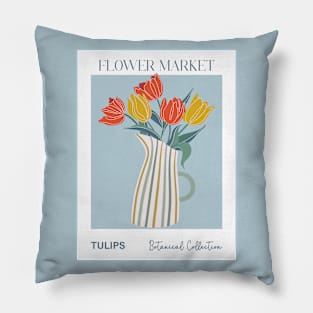 Trendy botanical print with bunch of tulips Pillow