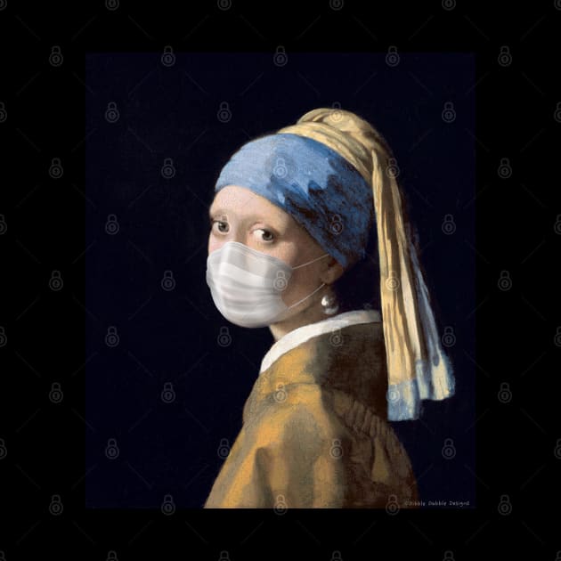 Famous Painting Girl with a Pearl Earring Wearing Mask by Dibble Dabble Designs