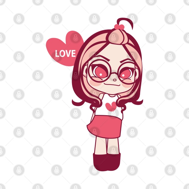 Adorable Girl with Love Heart Cartoon Illustration by mumeaw