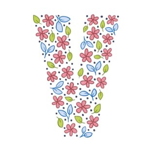 Floral Monogram Letter V - pink and blue T-Shirt