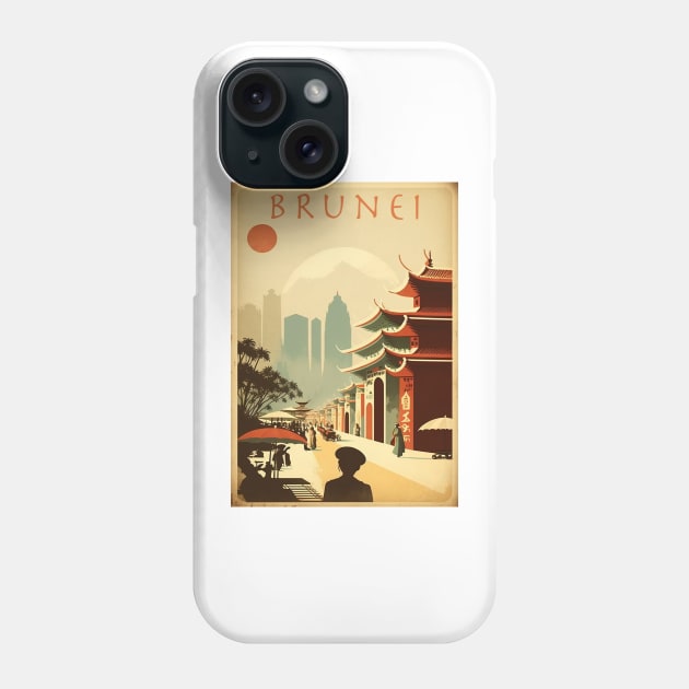 Brunei Streetscape Vintage Travel Art Poster Phone Case by OldTravelArt