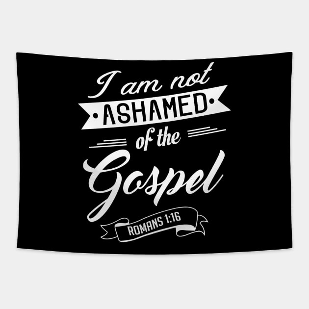 Bible Verse I am not ashamed of the gospel Romans 1:16 Tapestry by KA Creative Design