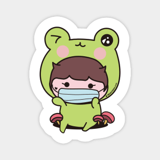 cute frog with face mask, cosplay frog, kawaii frog cartoon Magnet