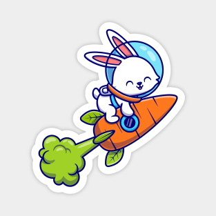 Cute Rabbit Astronaut Flying With Carrot Rocket Magnet