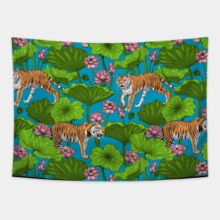 Tigers in the pink lotus pond Tapestry