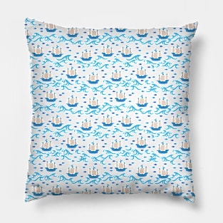 Blue Ship Voyage in the Sea Pattern Pillow