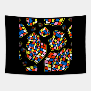 Cubes playful rainbow geometric retro 80s kid pattern Tapestry