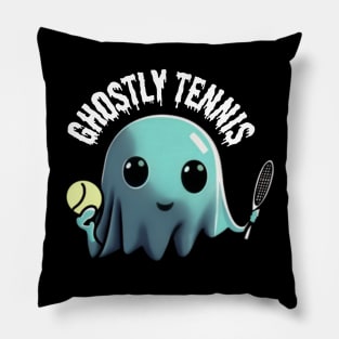 Adorable ghost playing tennis: Ghostly Tennis, Halloween Pillow