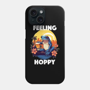 Coqui Frog Holding a Beer - Feeling Hoppy (White Lettering) Phone Case