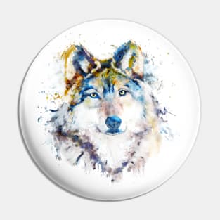 Wolf Face Watercolor Portrait Pin