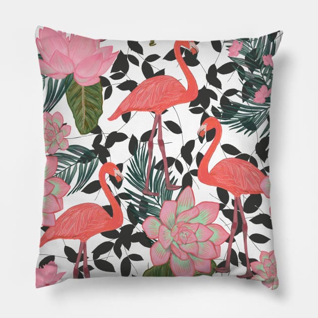 Flamingo with lotus Pillow by GULSENGUNEL