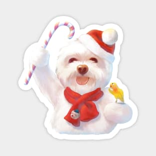 Christmas Dog in Santa Hat Magnet