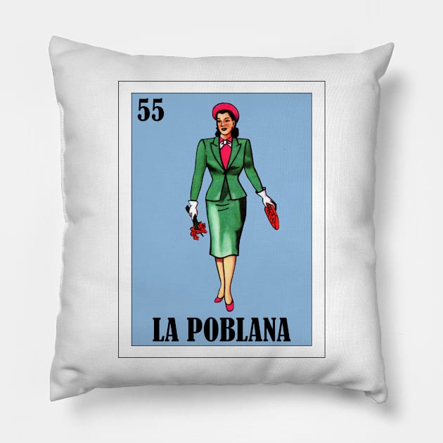 Loteria Mexicana Art - Puebla de Zaragoza Mexican Lottery - La Poblana Pillow by HispanicStore