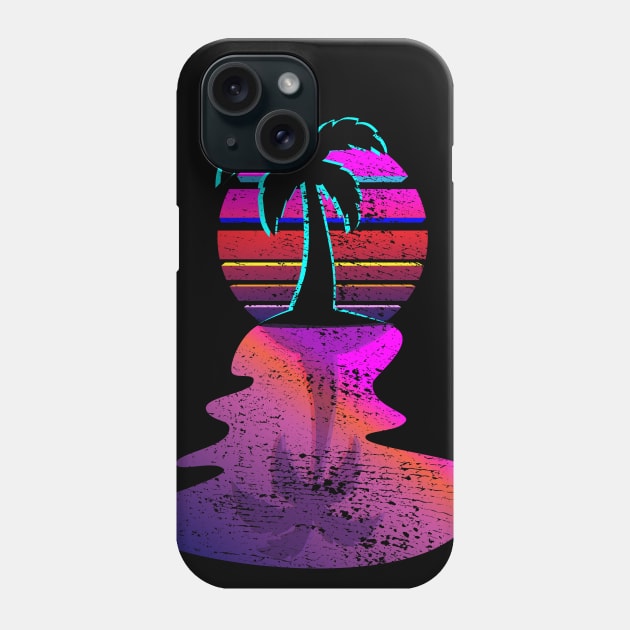 Vintage Style Distressed Palm Tree Sunset Oasis Design Phone Case by Brobocop