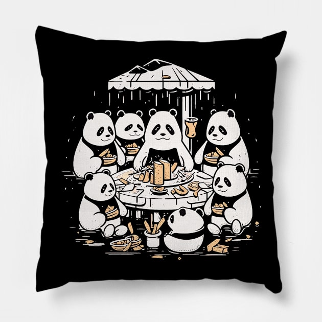 Panda Food Passion: Restaurant Ramen Panda Feast Mode: Culinary Cuteness Pillow by Kibo2020