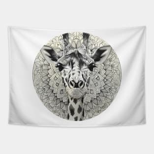 Mandala - Giraffe B&W Tapestry