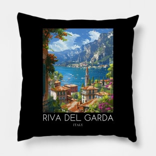 A Pop Art Travel Print of Riva del Garda - Italy Pillow