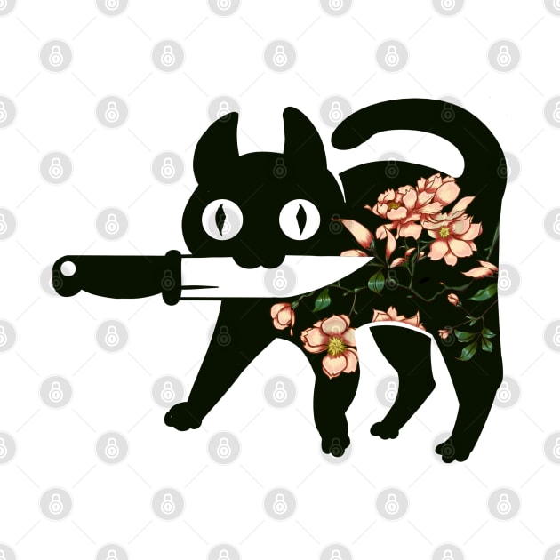 Ninja Flower Cat with Knifes by NevermindOnArt