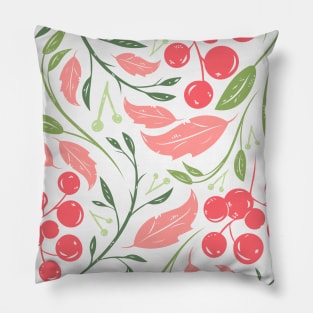 Garden Pink Green Leafes and Berries Pillow