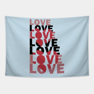 stacked word love with red hearts Tapestry