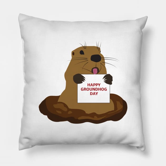 Happy Groundhog Day Pillow by dddesign