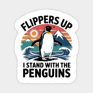 Retro Penguin Design, Flippers Up Stand With Penguins, Funny Animal Humor, Vintage Penguin Graphic, Support Wildlife, Stand with Penguins Magnet