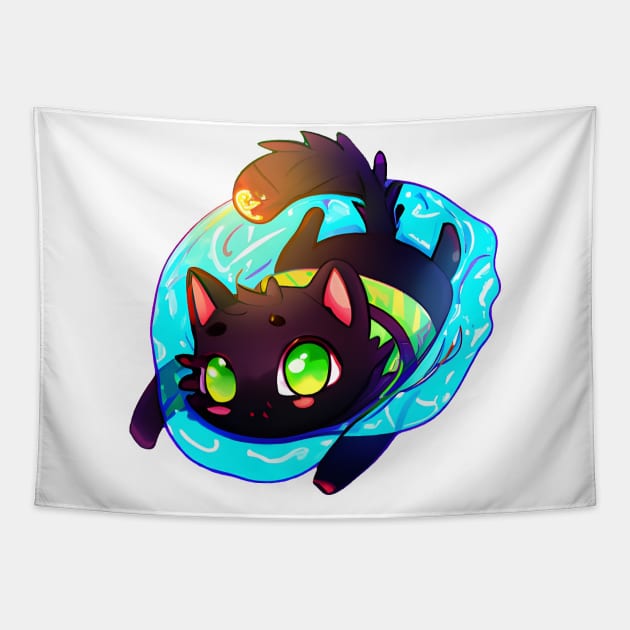 Black cat Swimming Tapestry by Meowsiful