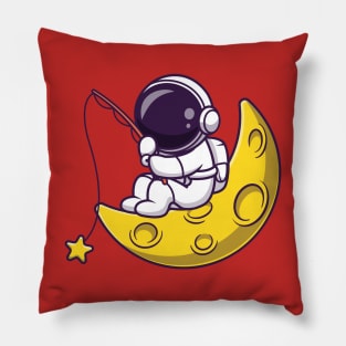 Astronaut Fishing Star On Moon Cartoon Pillow