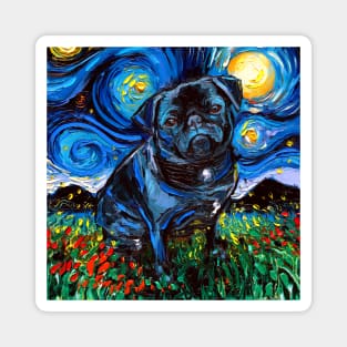 Black Pug Night Magnet