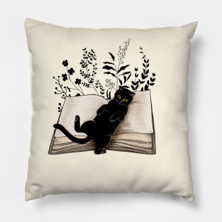 Cat reading a book, watercolor style, flowers growing from book, cats end books lovers lover Pillow