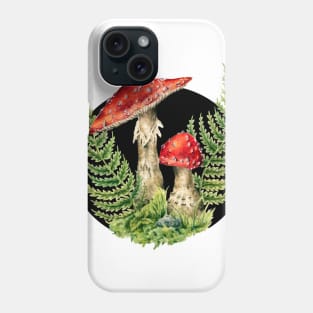 Cottagecore Fairy Mushrooms, Toadstool and Ferns, Fungus Mycology Art, Amanita Muscaria Phone Case