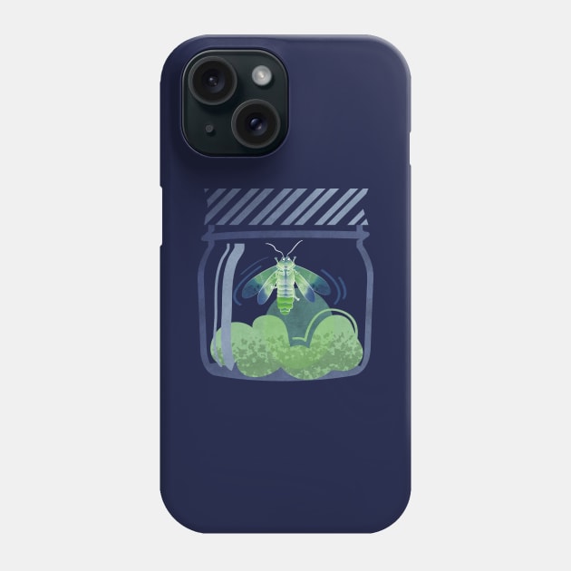 Glowing in the moss // spot illustration // blue background jars with lightning fireflies bugs quirky whimsical and bioluminescence lampyridae beetles Phone Case by SelmaCardoso