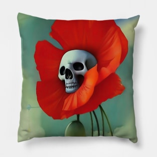 Cool Skull and Pretty Flowers Poppies Pillow